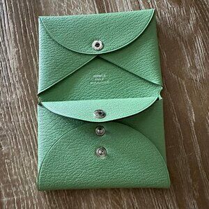 Hermes Calvi Duo Card Holder - Vert Criquet